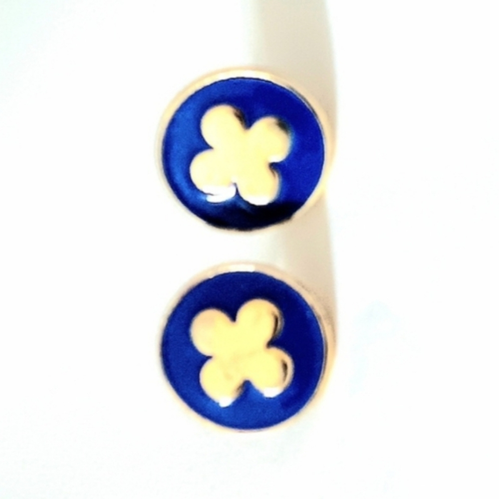 CLOVER Gold Toned Blue Enamel Studded Earrings